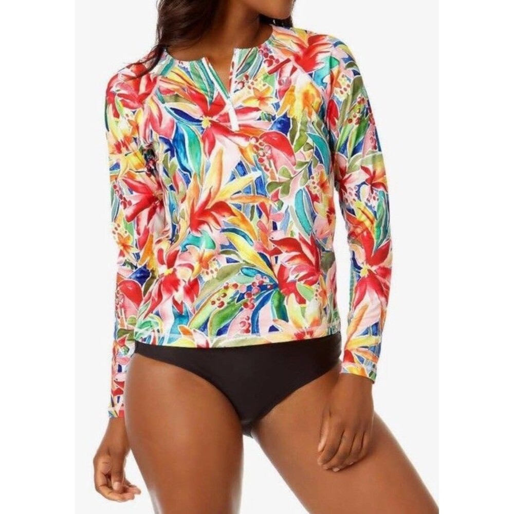 Hurley Colorful Jungle Breeze Long Sleeve Quarter Zip Front Rash Guard sz S